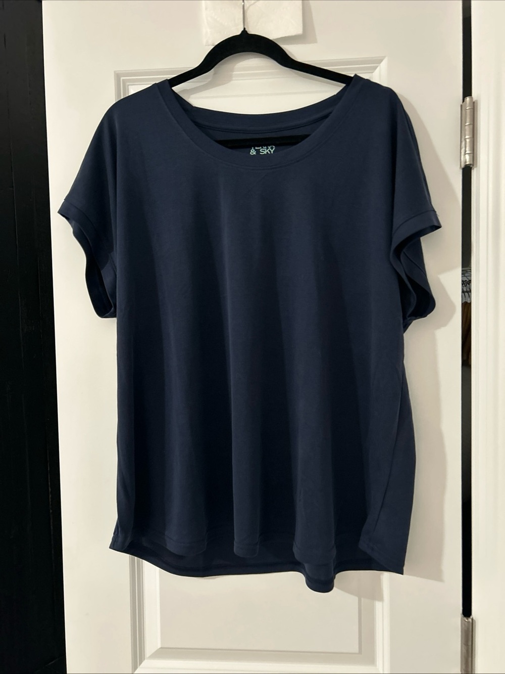 Terra & Sky Scoop Neck Tunic Tee- Navy- 1x- Tunic Tee